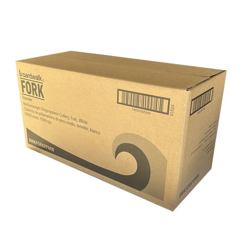 Image of Boardwalk® Mediumweight Polypropylene Cutlery, Fork, 5.51", Plastic, White, 1,000/Carton
