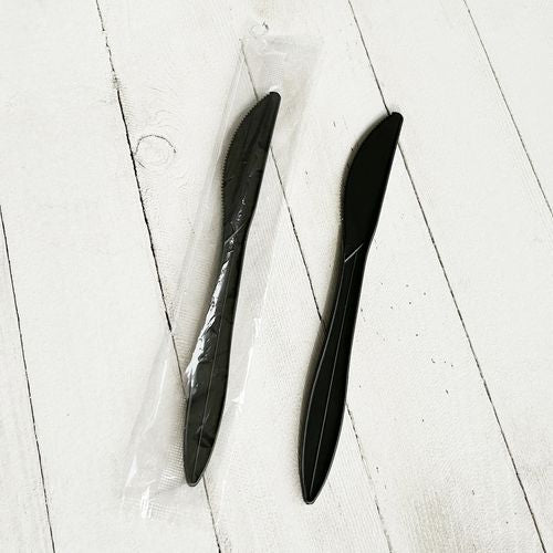 Image of Boardwalk® Mediumweight Wrapped Polypropylene Cutlery, Knife, Plastic, Black, 1,000/Carton