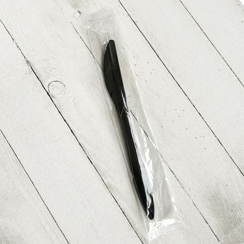 Image of Boardwalk® Mediumweight Wrapped Polypropylene Cutlery, Knife, Plastic, Black, 1,000/Carton