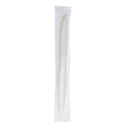 Image of Boardwalk® Heavyweight Wrapped Polystyrene Cutlery, Knife, Plastic, White, 1,000/Carton