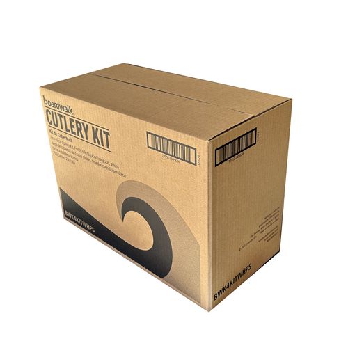 Image of Boardwalk® Four-Piece Polystyrene Cutlery Kit, Mediumweight, Fork/Knife/Napkin/Spoon, Plastic, White, 250/Carton