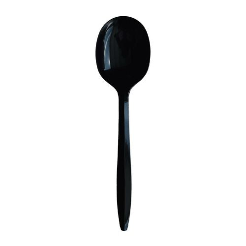 Image of Boardwalk® Mediumweight Wrapped Polypropylene Cutlery, Soup Spoon, Plastic, Black, 1,000/Carton