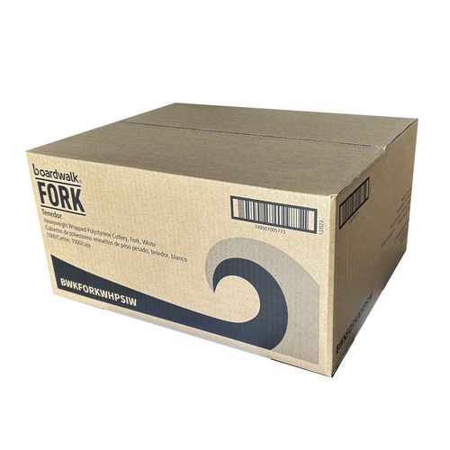 Image of Boardwalk® Heavyweight Wrapped Polystyrene Cutlery, Fork, Plastic, White, 1,000/Carton