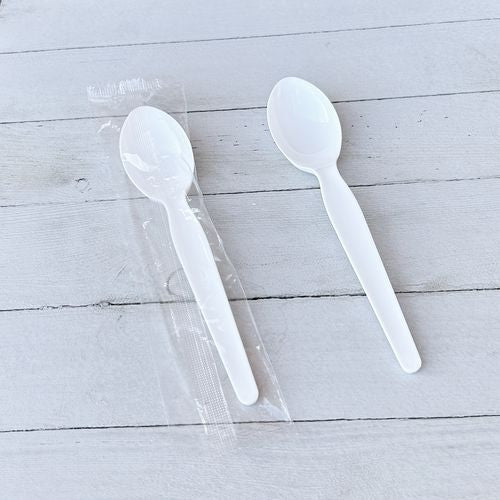 Image of Boardwalk® Heavyweight Wrapped Polystyrene Cutlery, Soup Spoon, Plastic, White, 1,000/Carton