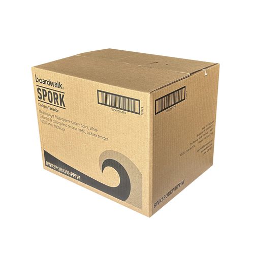 Image of Boardwalk® Mediumweight Wrapped Polypropylene Cutlery, Spork, Plastic, White, 1,000/Carton