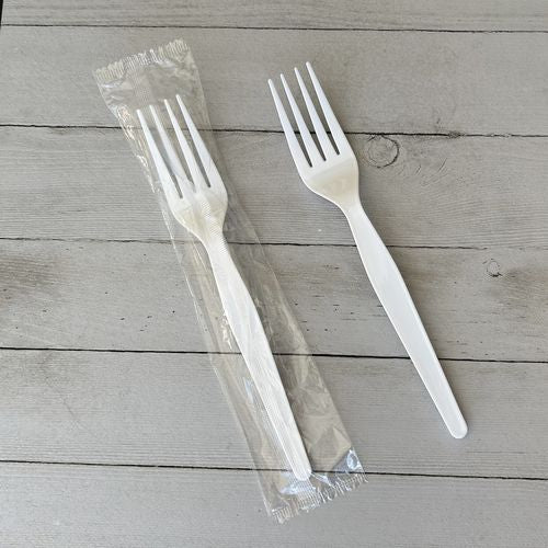 Image of Boardwalk® Heavyweight Wrapped Polystyrene Cutlery, Fork, Plastic, White, 1,000/Carton