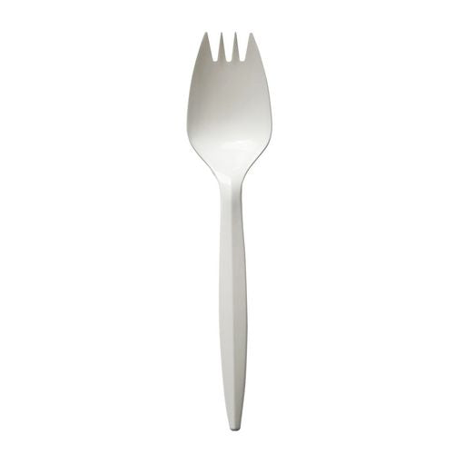 Image of Boardwalk® Mediumweight Polypropylene Cutlery, Spork, Plastic, White, 1,000/Carton