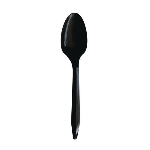 Image of Boardwalk® Mediumweight Polypropylene Cutlery, Individually Wrapped, Spoon, Plastic, Black, 1,000/Carton