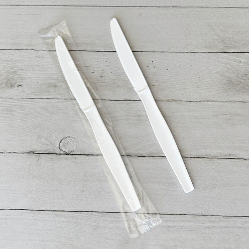Image of Boardwalk® Heavyweight Wrapped Polystyrene Cutlery, Knife, Plastic, White, 1,000/Carton