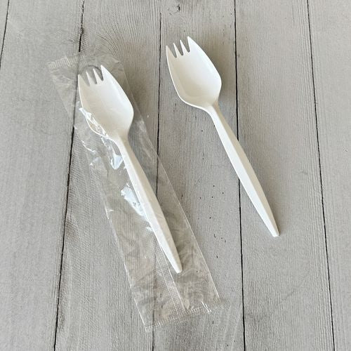 Image of Boardwalk® Mediumweight Wrapped Polypropylene Cutlery, Spork, Plastic, White, 1,000/Carton