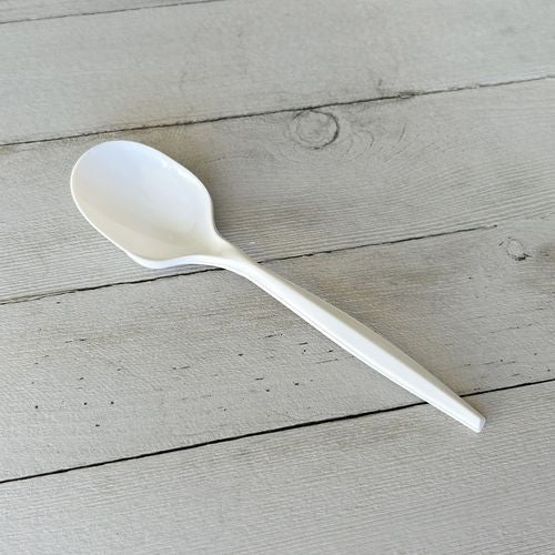 Image of Boardwalk® Mediumweight Polypropylene Cutlery, Soup Spoon, 4.86", Plastic, White, 1,000/Carton