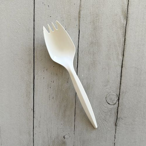 Image of Boardwalk® Mediumweight Polypropylene Cutlery, Spork, Plastic, White, 1,000/Carton