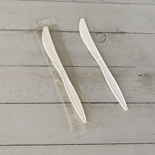 Image of Boardwalk® Mediumweight Wrapped Polypropylene Cutlery, Knife, 5.86", Plastic, White, 1,000/Carton