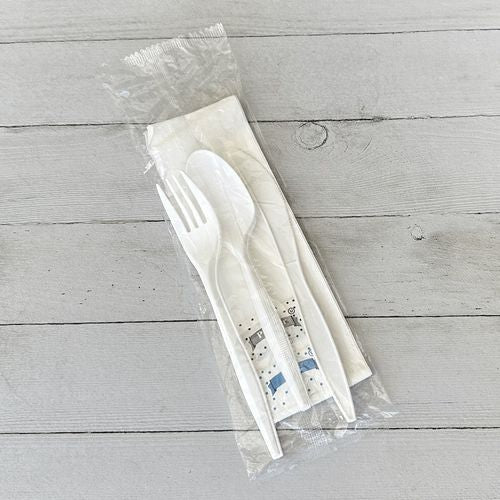 Image of Boardwalk® Six-Piece Cutlery Kit, Mediumweight, Fork/Knife/Napkin/Pepper/Salt/Spoon, 5.86", Plastic, White, 250/Carton