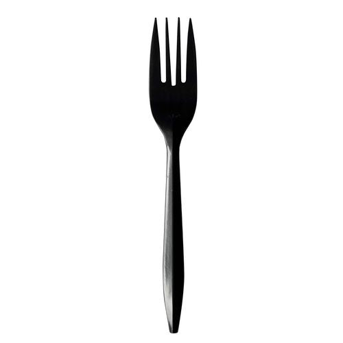 Image of Boardwalk® Mediumweight Polypropylene Cutlery, Fork, Plastic, Black, 1,000/Carton