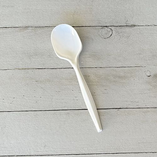 Image of Boardwalk® Mediumweight Polypropylene Cutlery, Soup Spoon, 4.86", Plastic, White, 1,000/Carton