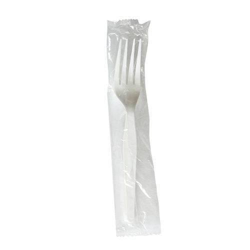 Image of Boardwalk® Heavyweight Wrapped Polystyrene Cutlery, Fork, Plastic, White, 1,000/Carton