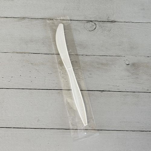 Image of Boardwalk® Mediumweight Wrapped Polypropylene Cutlery, Knife, 5.86", Plastic, White, 1,000/Carton