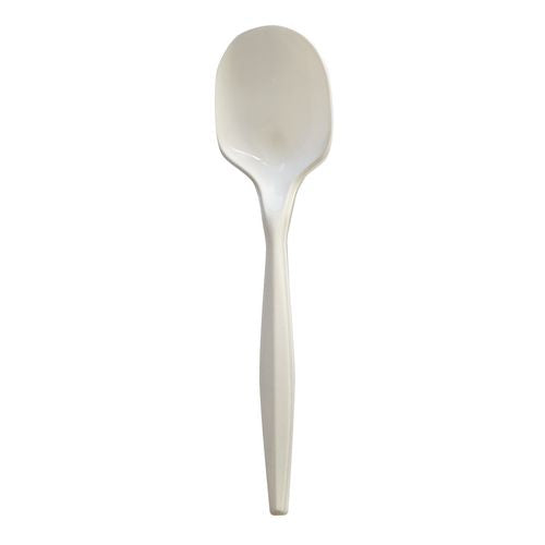 Image of Boardwalk® Mediumweight Wrapped Polypropylene Cutlery, Soup Spoon, 4.86", Plastic, White, 1,000/Carton