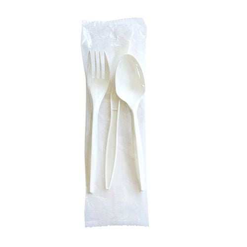 Image of Boardwalk® Three-Piece Cutlery Kit, Mediumweight, Fork/Knife/Spoon, 6.97", Plastic, White, 250/Carton