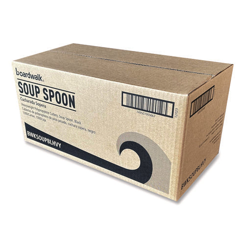 Image of Boardwalk® Heavyweight Polypropylene Cutlery, Soup Spoon, Plastic, Black, 1,000/Carton