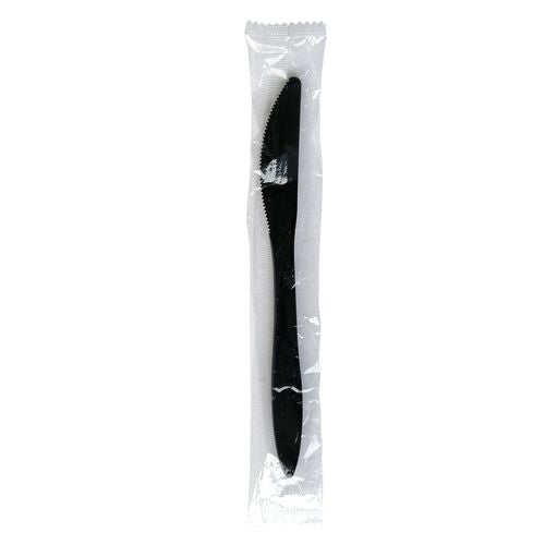 Image of Boardwalk® Mediumweight Wrapped Polypropylene Cutlery, Knife, Plastic, Black, 1,000/Carton
