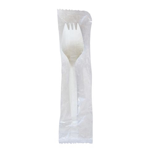 Image of Boardwalk® Mediumweight Wrapped Polypropylene Cutlery, Spork, Plastic, White, 1,000/Carton