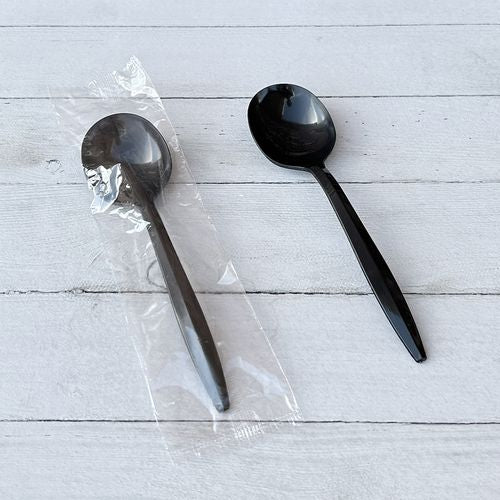 Image of Boardwalk® Mediumweight Wrapped Polypropylene Cutlery, Soup Spoon, Plastic, Black, 1,000/Carton
