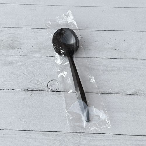 Image of Boardwalk® Mediumweight Wrapped Polypropylene Cutlery, Soup Spoon, Plastic, Black, 1,000/Carton