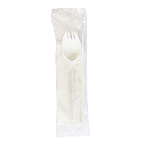 Image of Boardwalk® School Cutlery Kit, Mediumweight, Napkin/Spork/Straw, 5.31", Plastic, White, 1,000/Carton