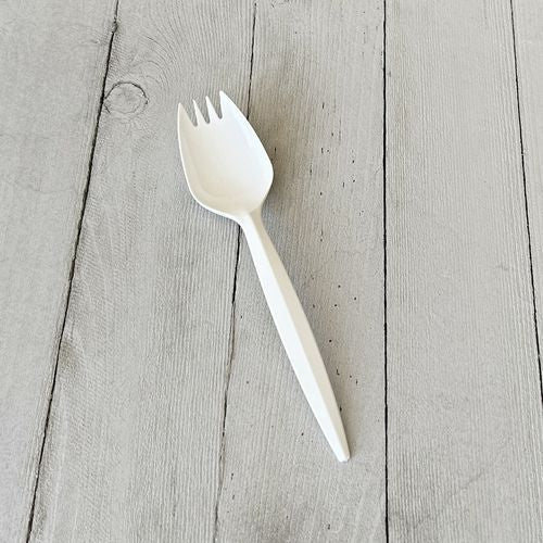 Image of Boardwalk® Mediumweight Polypropylene Cutlery, Spork, Plastic, White, 1,000/Carton