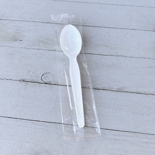 Image of Boardwalk® Heavyweight Wrapped Polystyrene Cutlery, Soup Spoon, Plastic, White, 1,000/Carton