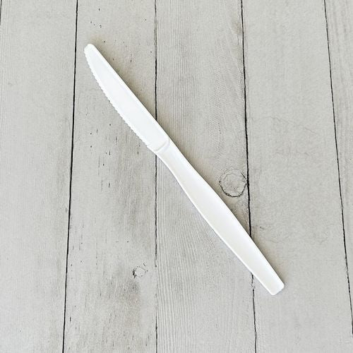 Image of Boardwalk® Heavyweight Wrapped Polystyrene Cutlery, Knife, Plastic, White, 1,000/Carton