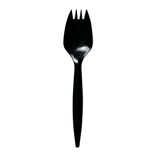 Image of Boardwalk® Mediumweight Polypropylene Cutlery, Spork, Plastic, Black, 1,000/Carton