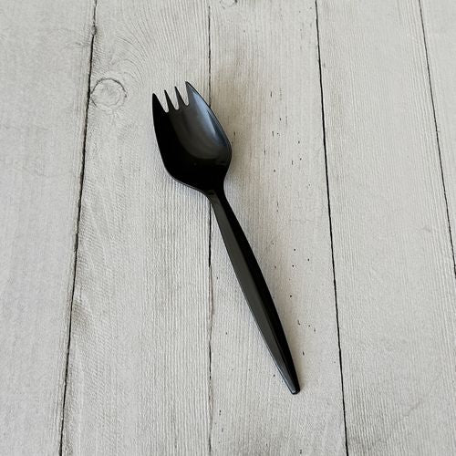 Image of Boardwalk® Mediumweight Polypropylene Cutlery, Spork, Plastic, Black, 1,000/Carton