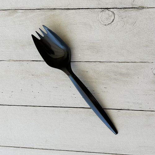 Image of Boardwalk® Mediumweight Polypropylene Cutlery, Spork, Plastic, Black, 1,000/Carton