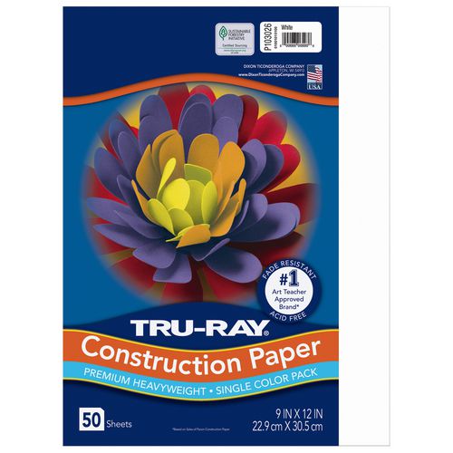 Image of Pacon® Tru-Ray Construction Paper, 76 lb Text Weight, 9 x 12, White, 50 Sheets/Pack, 50 Packs/Carton