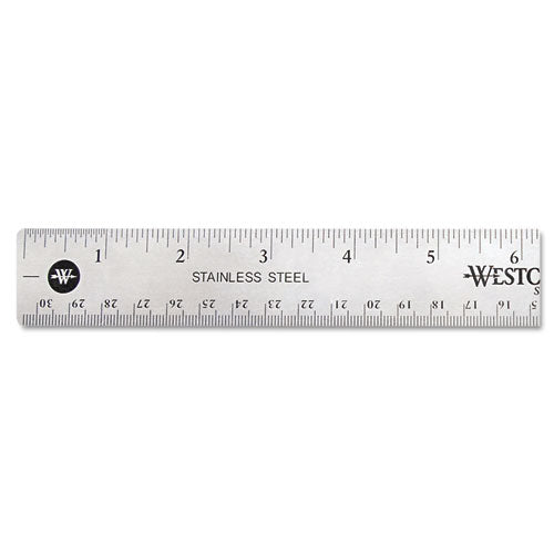 Image of Westcott® Stainless Steel Office Ruler With Non Slip Cork Base, Standard/metric, 12" Long