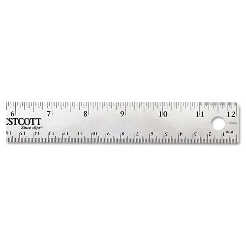 Image of Westcott® Stainless Steel Office Ruler With Non Slip Cork Base, Standard/metric, 12" Long