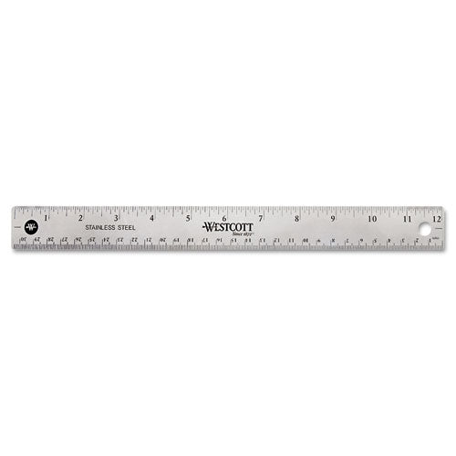 Image of Westcott® Stainless Steel Office Ruler With Non Slip Cork Base, Standard/metric, 12" Long