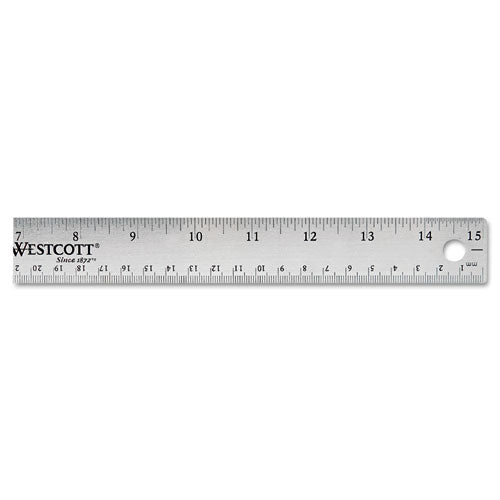 Image of Westcott® Stainless Steel Office Ruler With Non Slip Cork Base, Standard/metric, 15" Long
