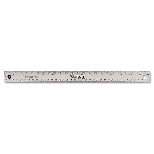 Image of Westcott® Stainless Steel Office Ruler With Non Slip Cork Base, Standard/metric, 15" Long