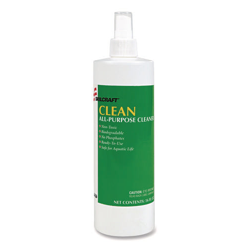 Image of 7930009265280, SKILCRAFT Clean All-Purpose Cleaner, Fragrance-Free, Alkaline Base, 16 oz Spray Bottle, 48/Carton