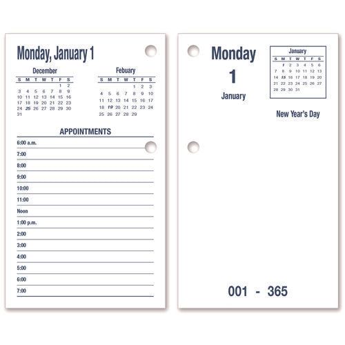 Image of 7510016648796, SKILCRAFTDAYMAX Type II Calendar Pad, 6 x 3.5, White/Blue Sheets, 12-Month (Jan to Dec): 2025