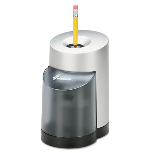 Image of 7520012414229, SKILCRAFT Electric Pencil Sharpener, AC-Powered, 5.75 x 3.75 x 6.35, Black/Silver