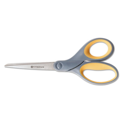 Image of 5110016296575 SKILCRAFT Westcott Titanium Bonded Scissors, 8" Long, 3.5" Cut Length, Straight Gray/Yellow Handle