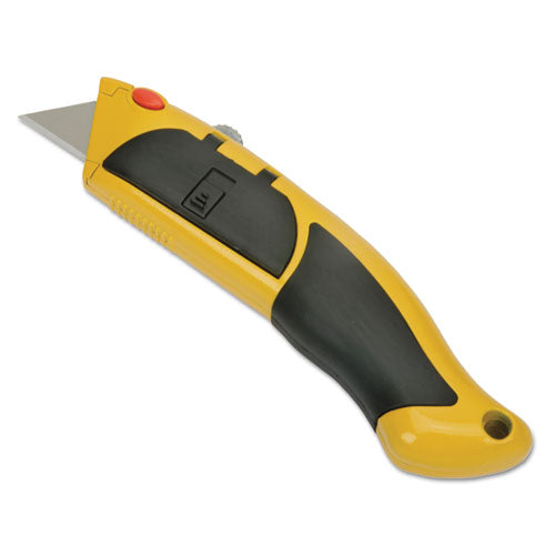 Image of 5110016217915 SKILCRAFT Utility Knife with Cushion Grip Handle, 2pt Blade, 7" Metal/Rubber Handle, Yellow/Black