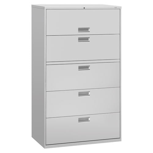 Image of Brigade 600 Series Lateral File, 4 Legal/letter-Size File Drawers, 1 Roll-Out File Shelf, Light Gray, 42" X 18" X 64.25"
