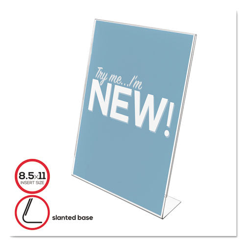 Image of Classic Image Slanted Sign Holder, Portrait, 8.5 x 11 Insert, Clear
