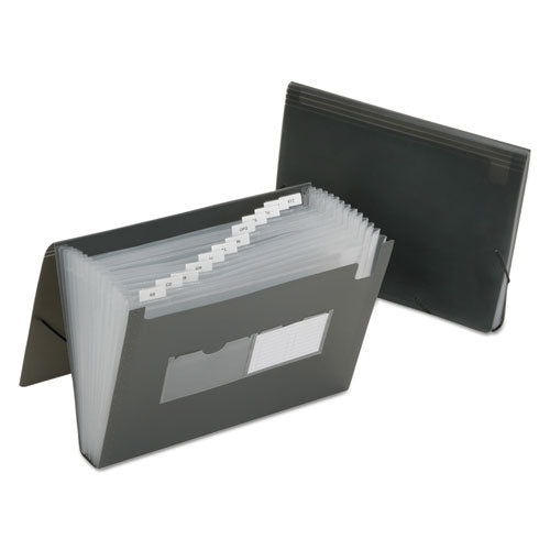 Image of 7530016597149, SKILCRAFT 1.25" Expansion File, 12 Sections, Elastic Cord Closure, Straight Tab, Letter Size, Smoke, 12/Carton